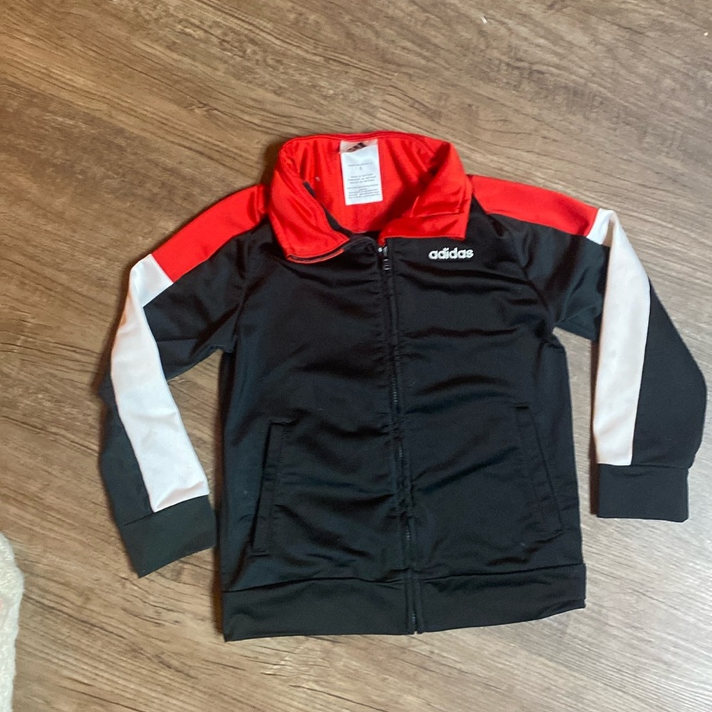 Adidas Youth Track Jacket Sz 6.Blk, Red, & White In Color. Good condition